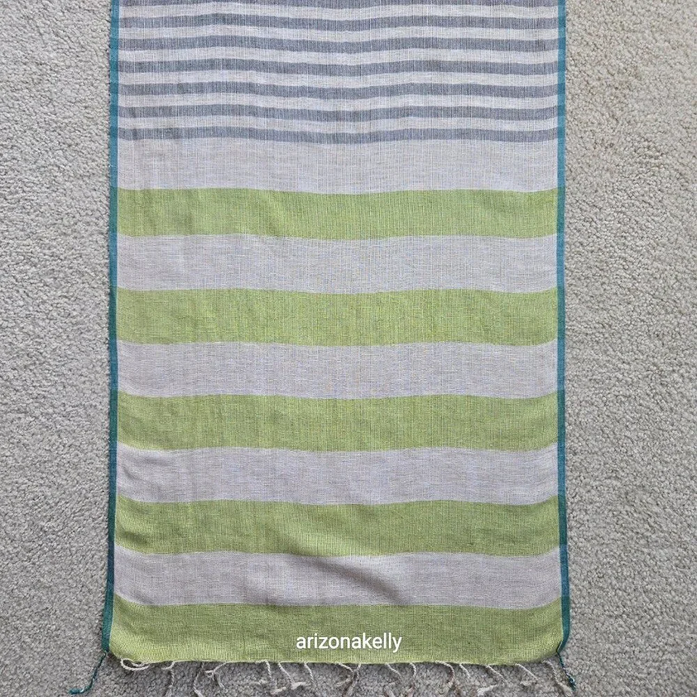 NWOT Linen Gudrun Sjödén Scarf Green Grey Sweden Scandinavian